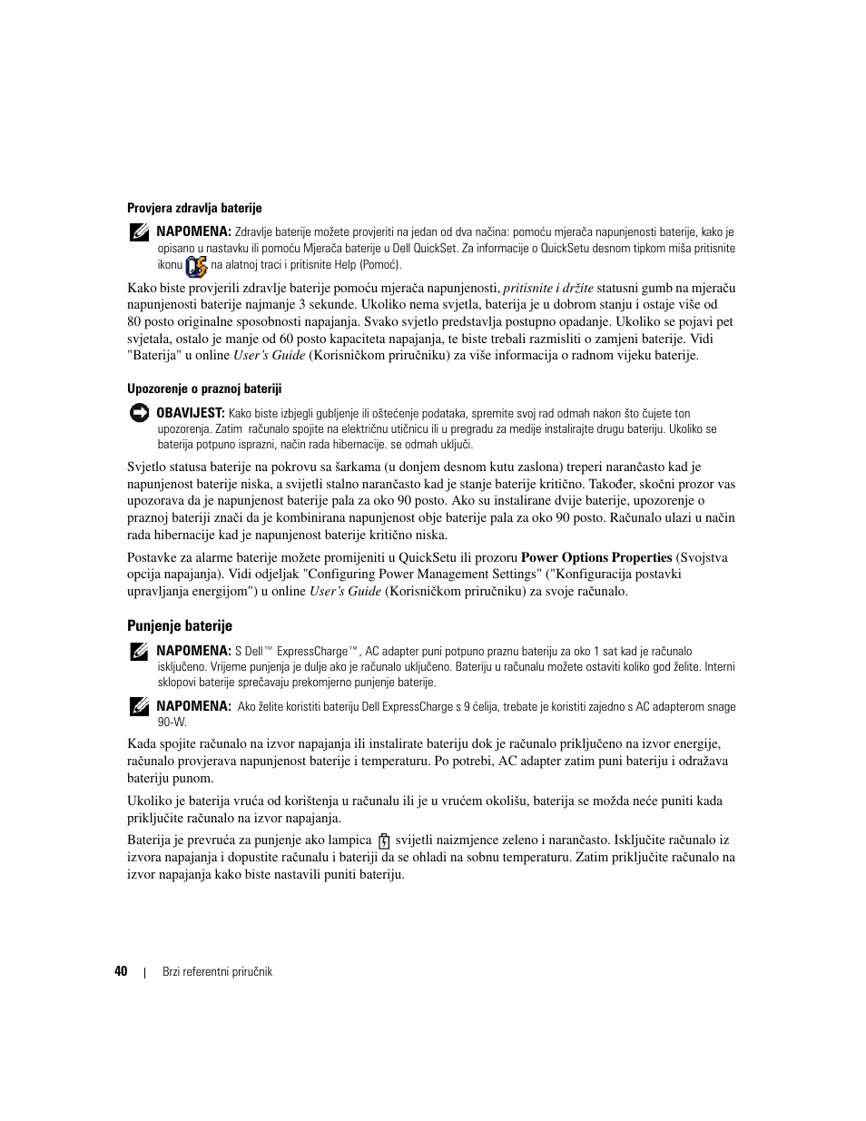 Punjenje baterije | Dell Latitude D620 ATG User Manual | Page 40 / 144