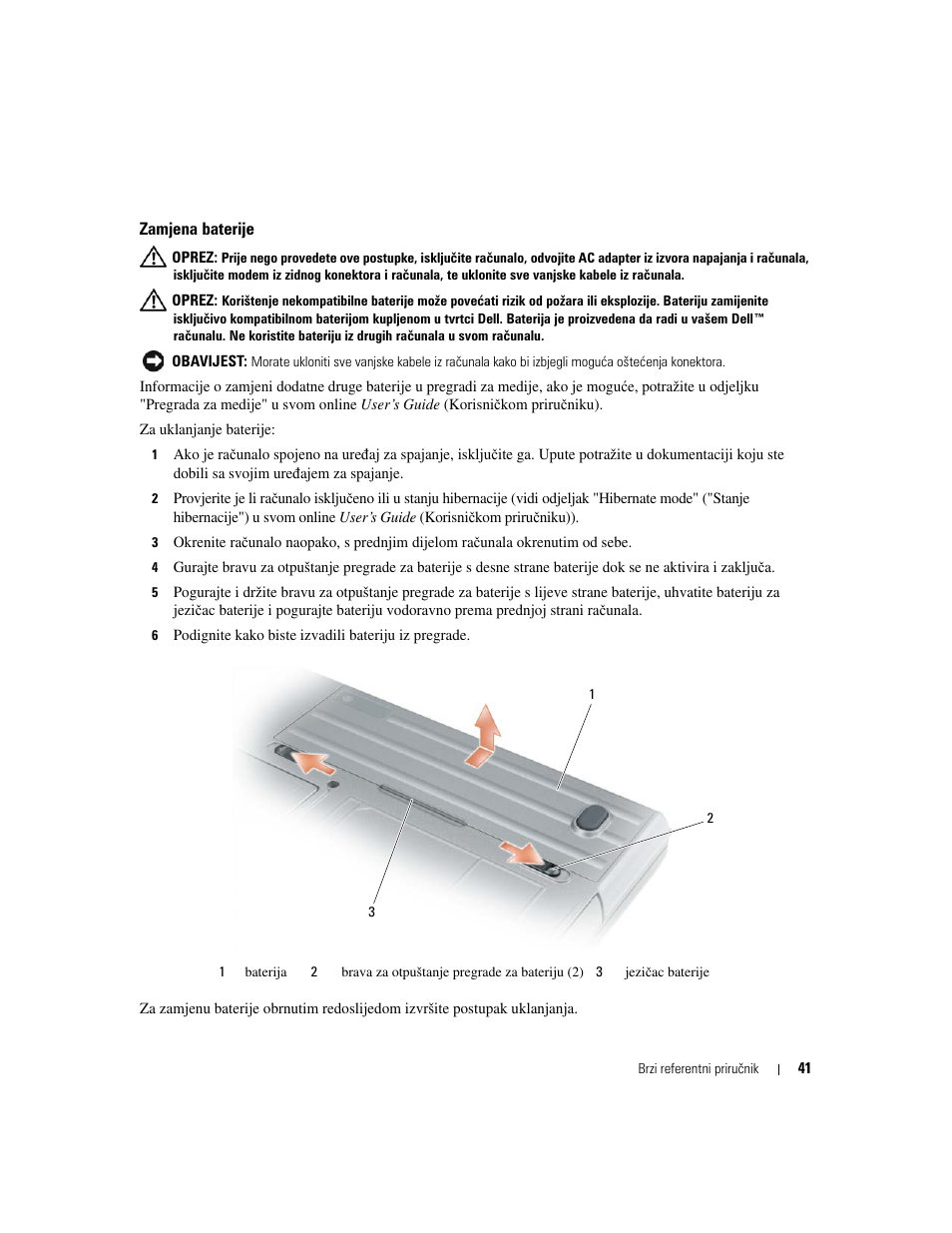 Zamjena baterije | Dell Latitude D620 ATG User Manual | Page 41 / 144
