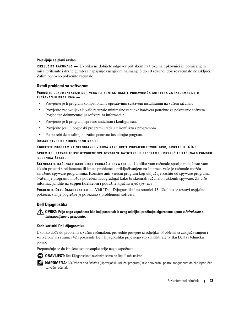 Ostali problemi sa softverom, Dell dijagnostika | Dell Latitude D620 ATG User Manual | Page 43 / 144