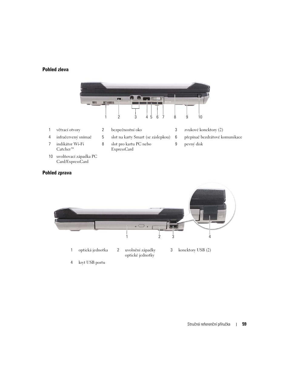 Pohled zleva, Pohled zprava | Dell Latitude D620 ATG User Manual | Page 59 / 144
