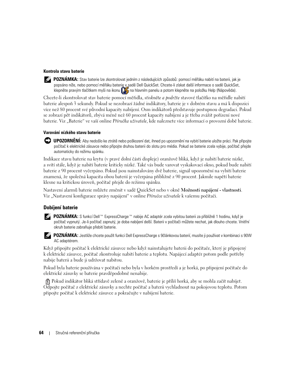 Dobíjení baterie | Dell Latitude D620 ATG User Manual | Page 64 / 144