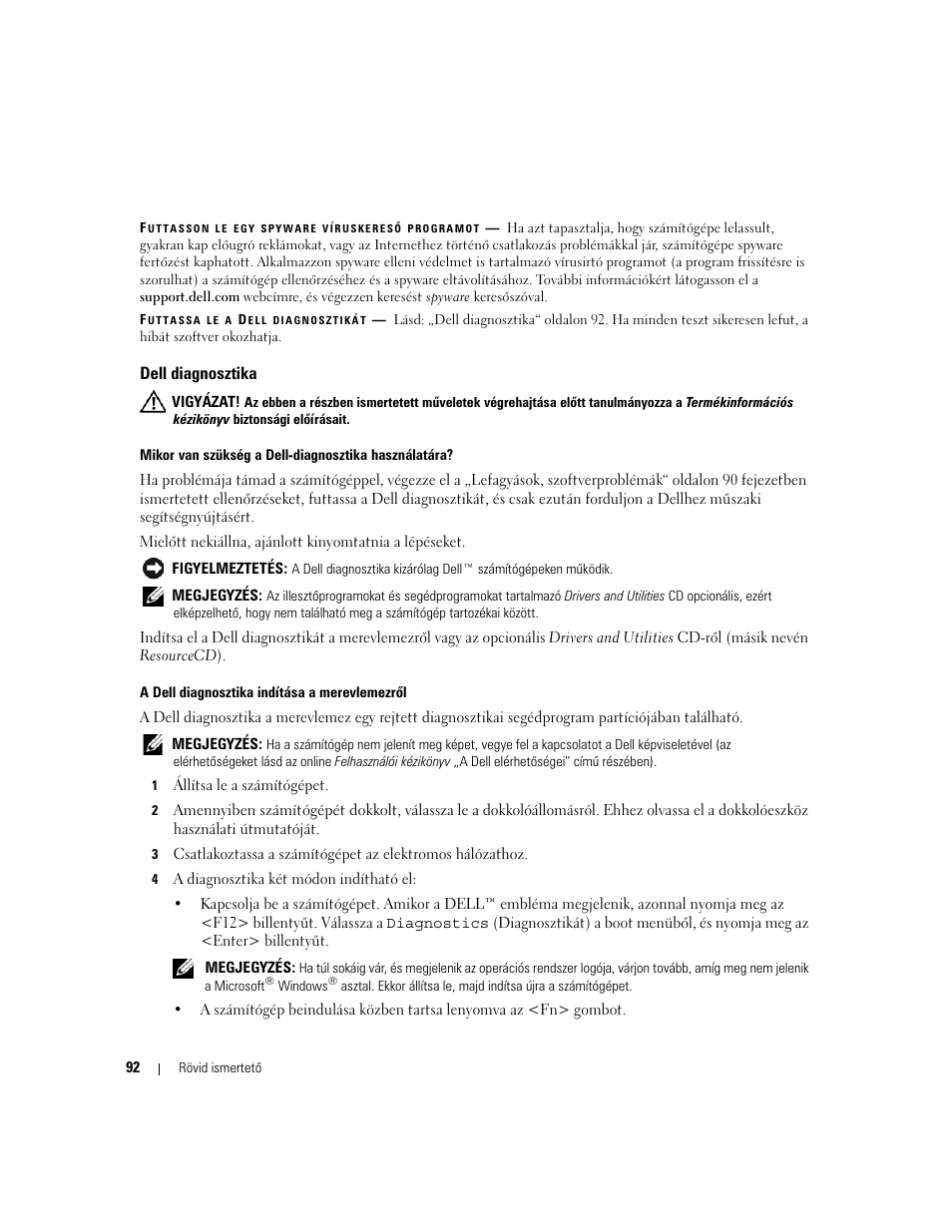 Dell diagnosztika | Dell Latitude D620 ATG User Manual | Page 92 / 144