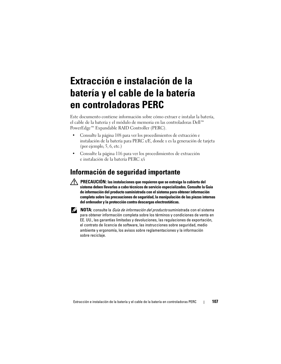 Información de seguridad importante | Dell PowerEdge RAID Controller 6E User Manual | Page 109 / 120