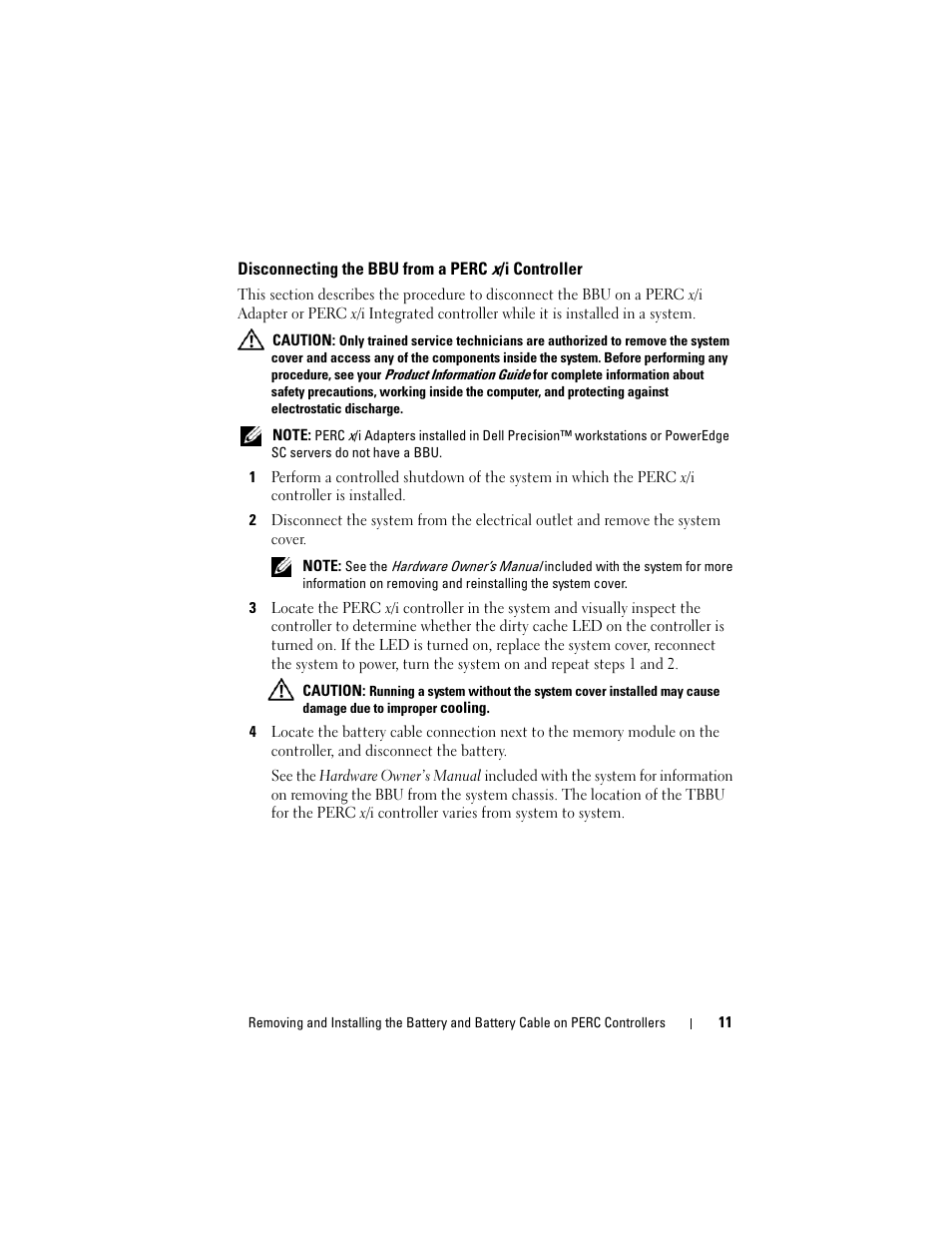 Disconnecting the bbu from a perc x/i controller | Dell PowerEdge RAID Controller 6E User Manual | Page 13 / 120