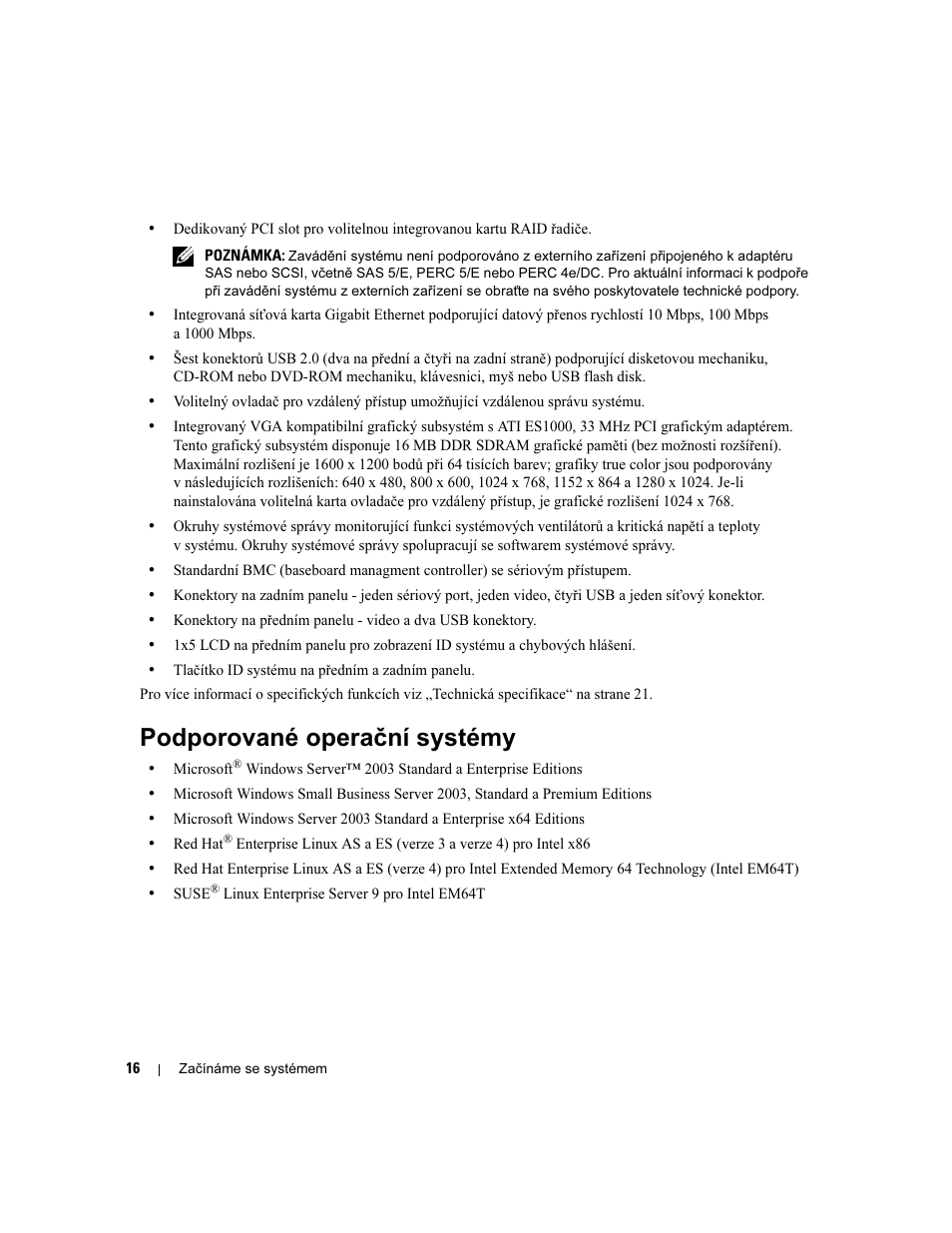 Podporované operační systémy | Dell PowerEdge 1900 User Manual | Page 18 / 110