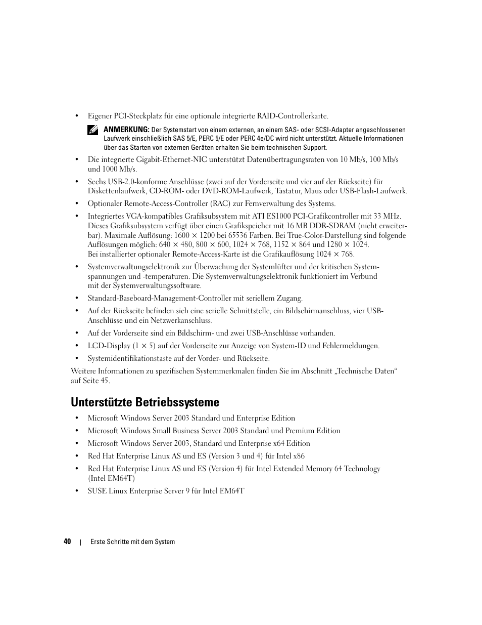 Unterstützte betriebssysteme | Dell PowerEdge 1900 User Manual | Page 42 / 110