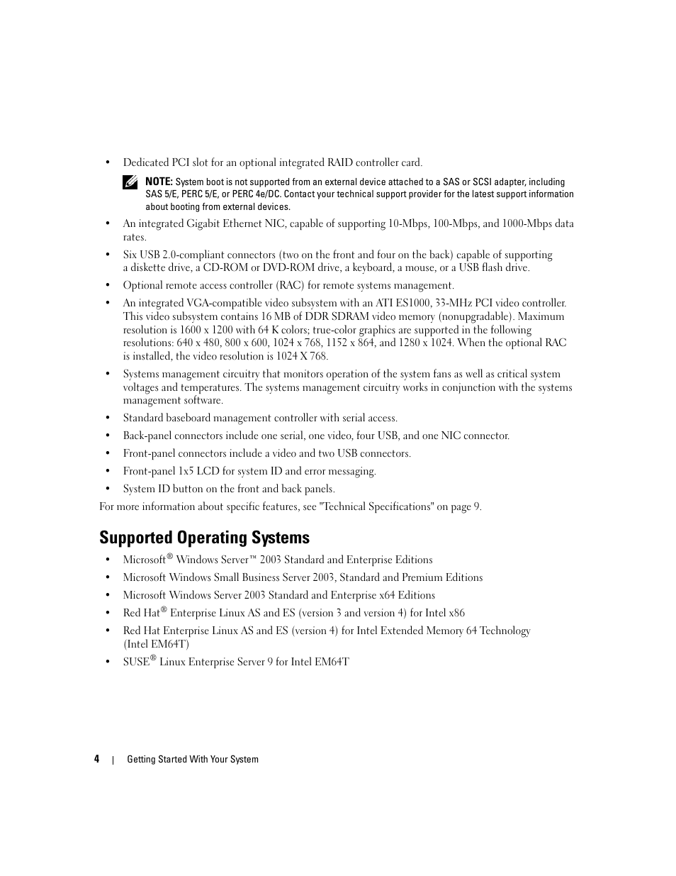 Supported operating systems | Dell PowerEdge 1900 User Manual | Page 6 / 110