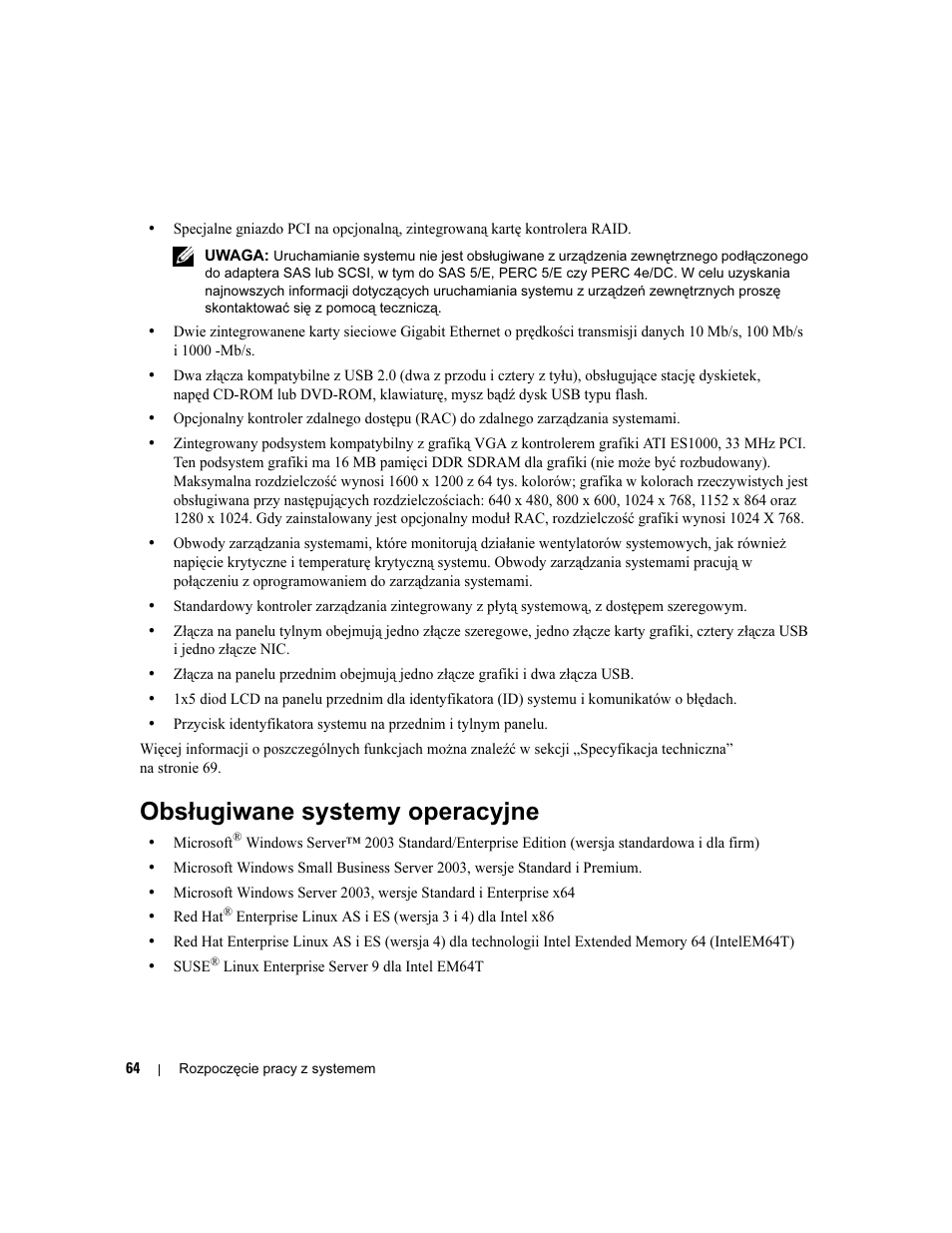 Obsługiwane systemy operacyjne | Dell PowerEdge 1900 User Manual | Page 66 / 110