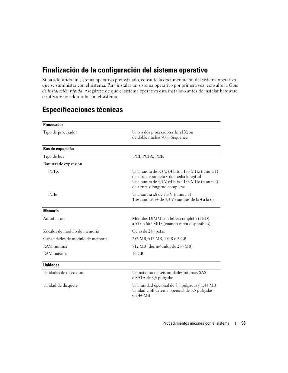 Especificaciones técnicas | Dell PowerEdge 1900 User Manual | Page 95 / 110