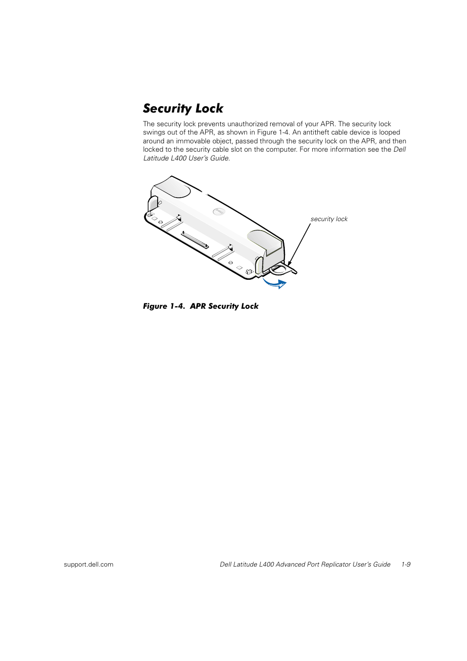 Security lock | Dell Latitude L400 User Manual | Page 10 / 225