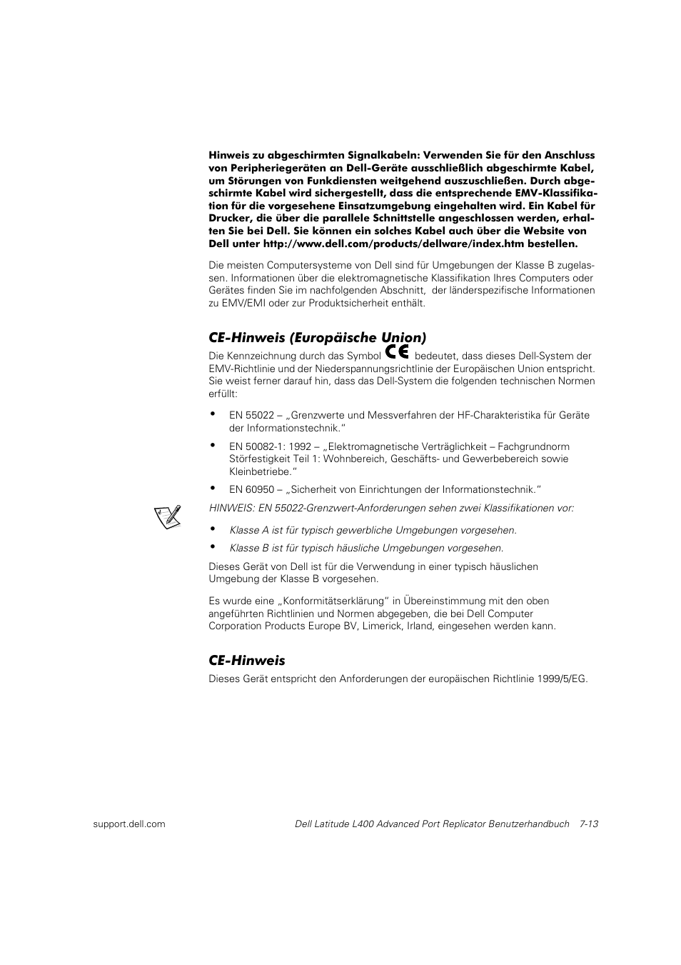 Ce-hinweis (europäische union), Ce-hinweis | Dell Latitude L400 User Manual | Page 102 / 225