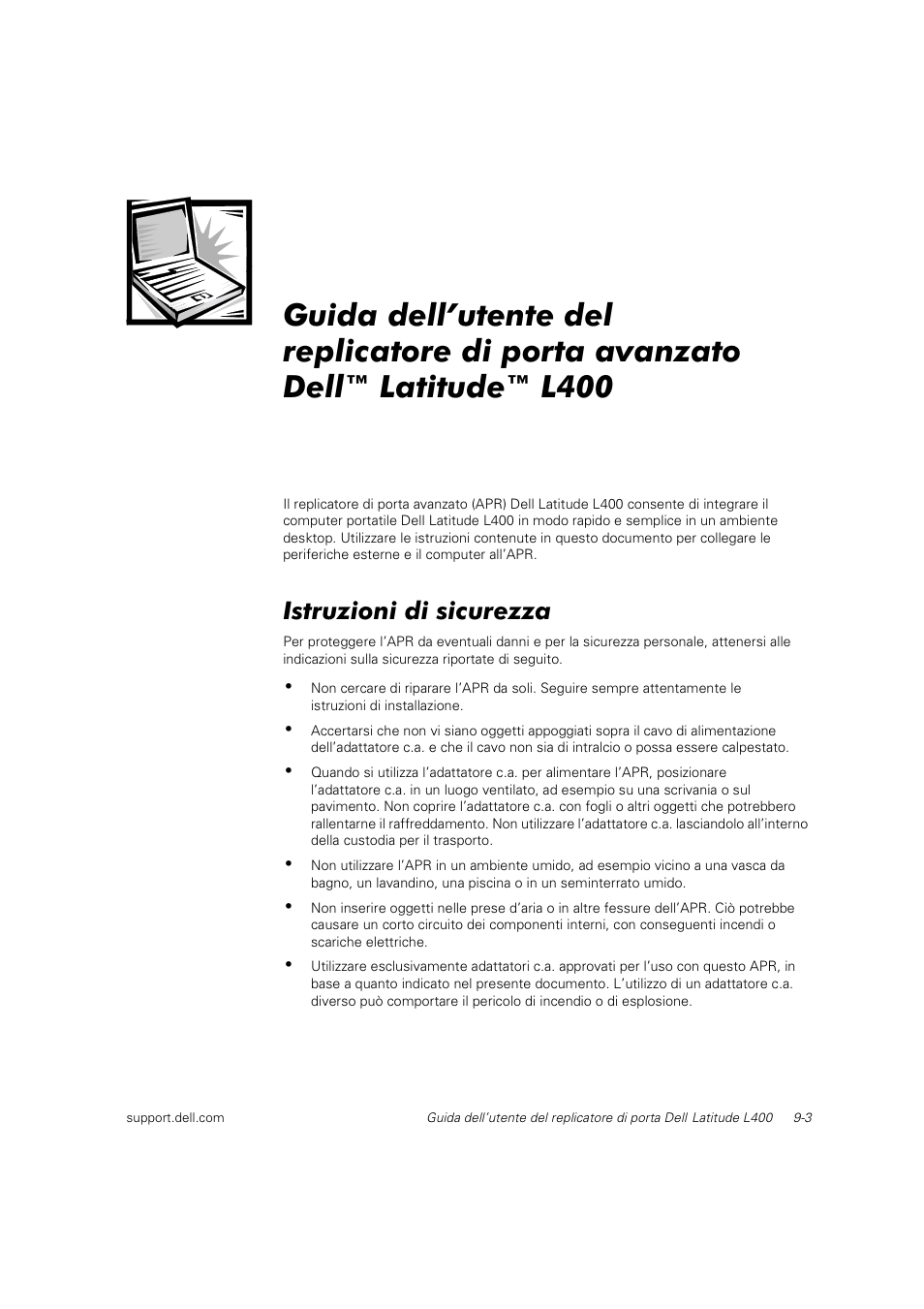 Istruzioni di sicurezza | Dell Latitude L400 User Manual | Page 120 / 225