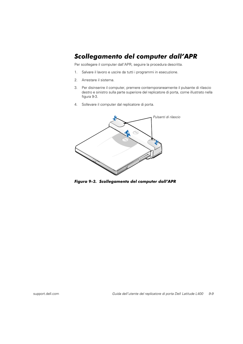 Scollegamento del computer dall’apr | Dell Latitude L400 User Manual | Page 126 / 225