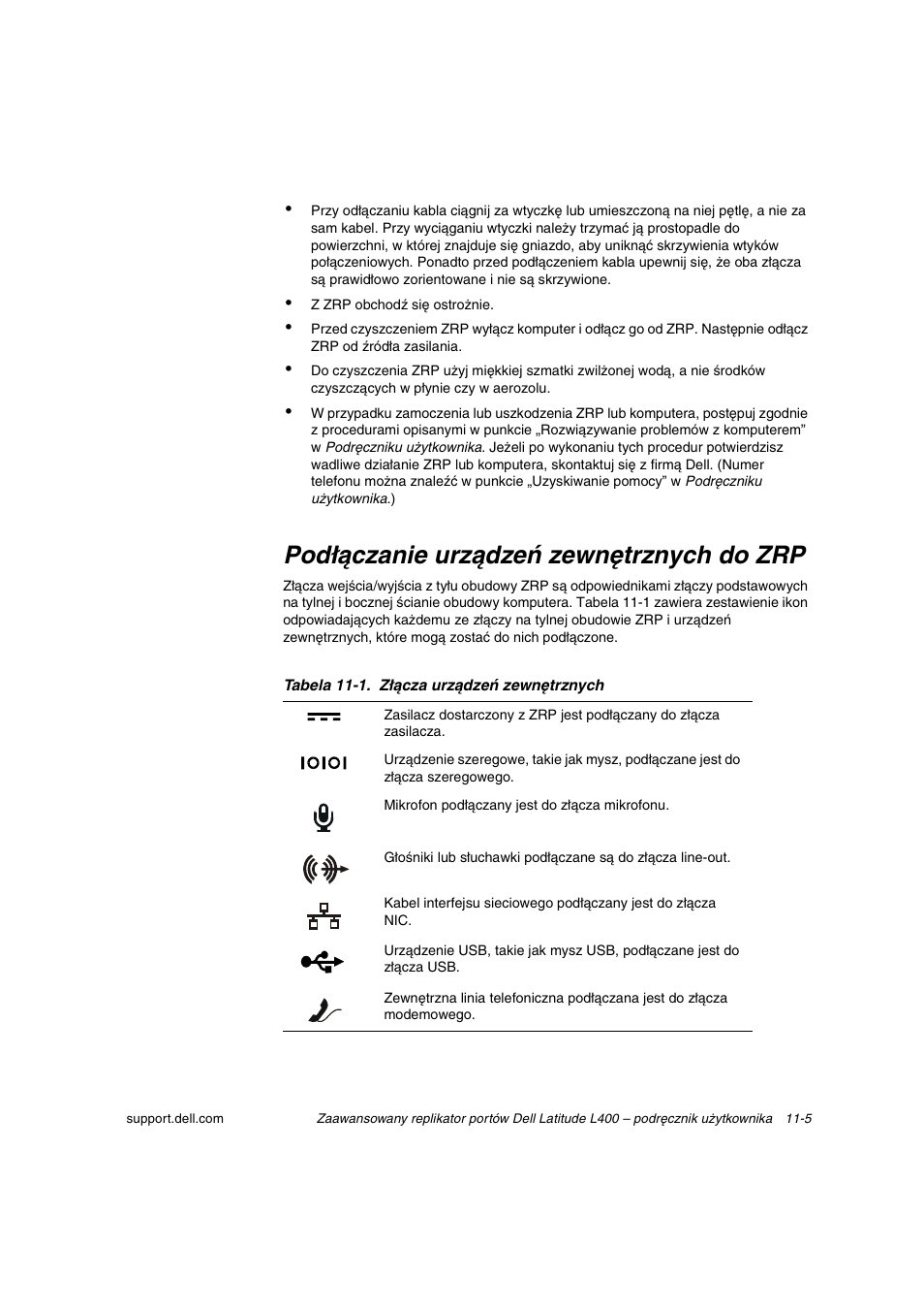 Podłączanie urządzeń zewnętrznych do zrp | Dell Latitude L400 User Manual | Page 150 / 225