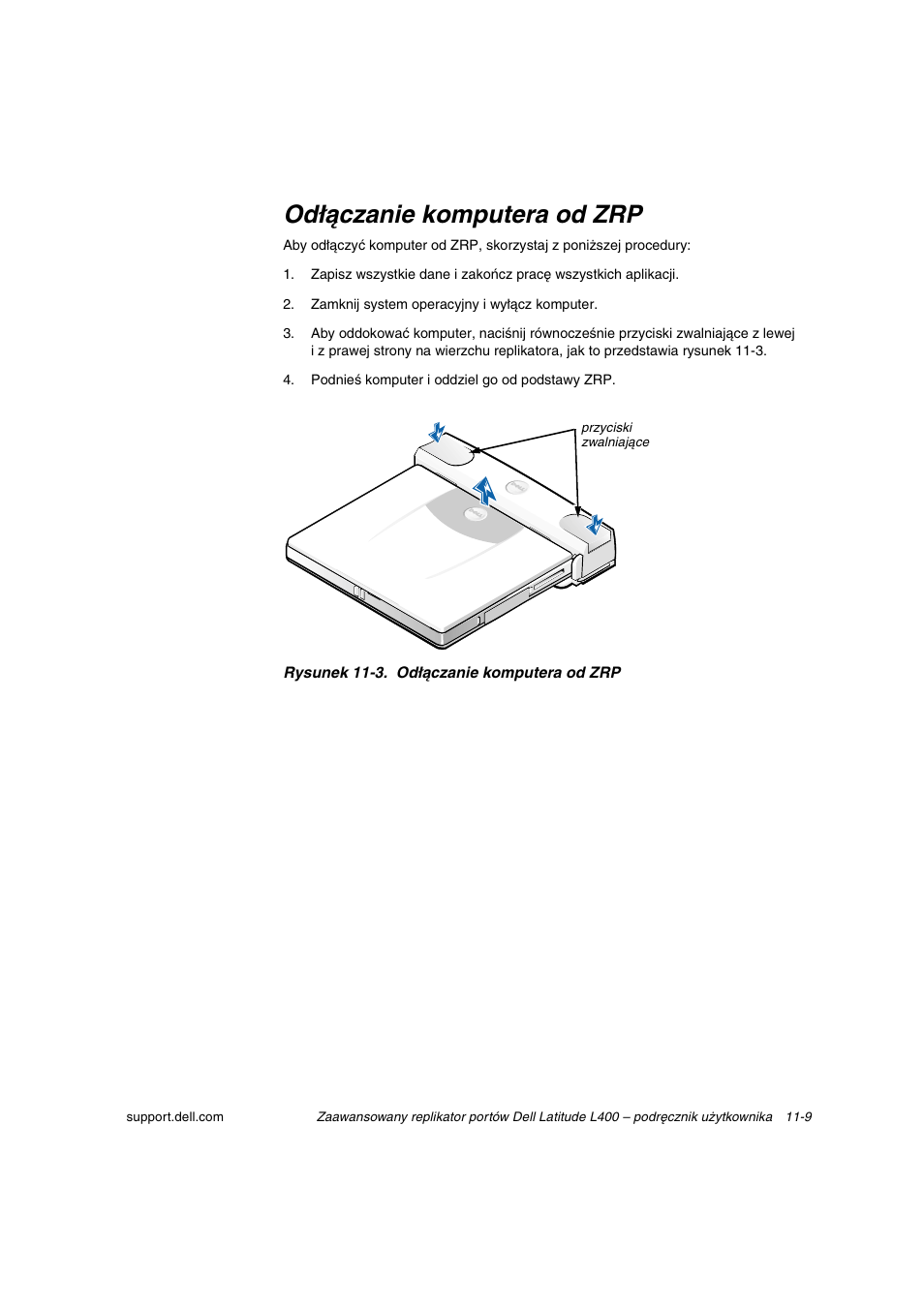 Odłączanie komputera od zrp | Dell Latitude L400 User Manual | Page 154 / 225