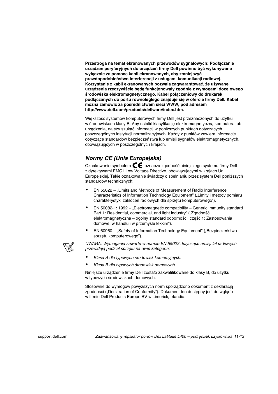 Normy ce (unia europejska) | Dell Latitude L400 User Manual | Page 158 / 225