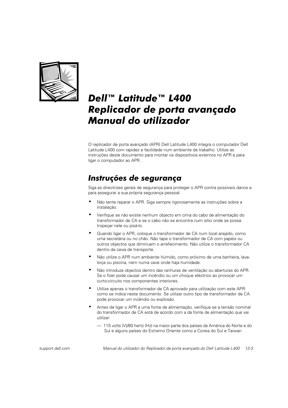 Instruções de segurança | Dell Latitude L400 User Manual | Page 162 / 225