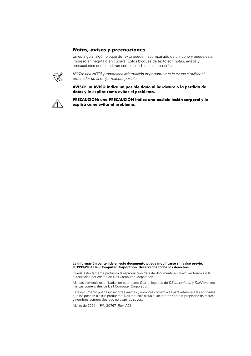 Notas, avisos y precauciones | Dell Latitude L400 User Manual | Page 173 / 225