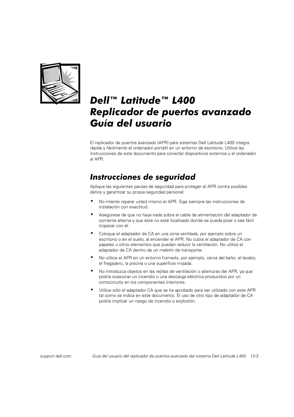 Instrucciones de seguridad | Dell Latitude L400 User Manual | Page 174 / 225