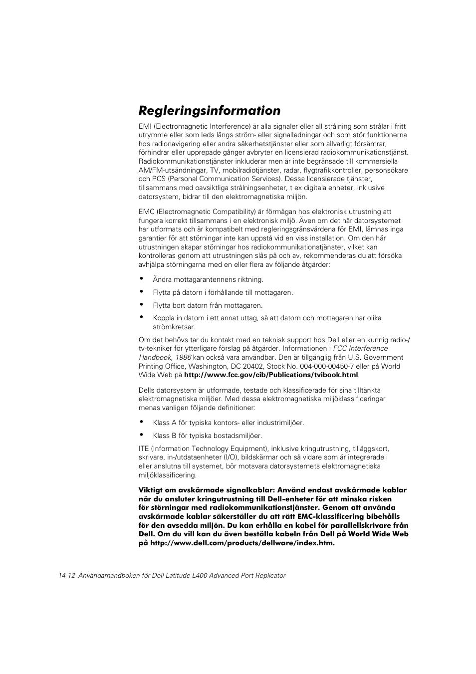 Regleringsinformation | Dell Latitude L400 User Manual | Page 197 / 225