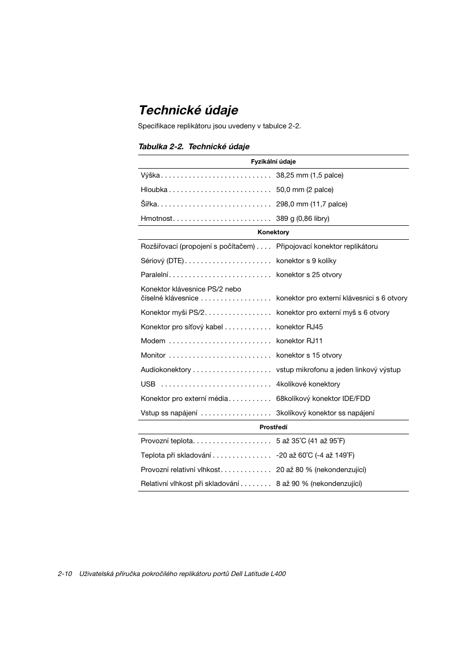 Technické údaje | Dell Latitude L400 User Manual | Page 35 / 225
