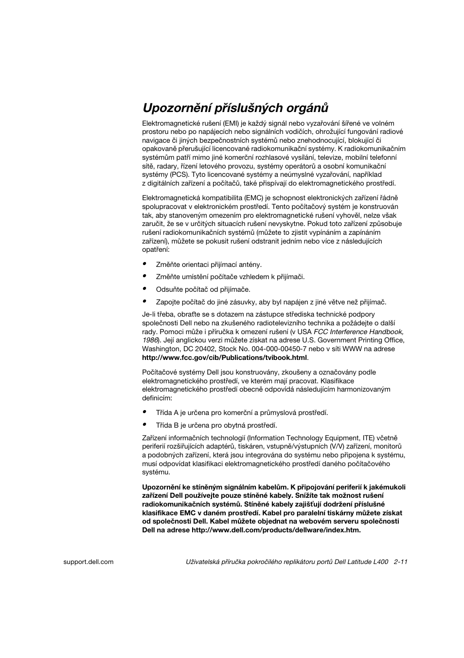 Upozornění příslušných orgánů | Dell Latitude L400 User Manual | Page 36 / 225
