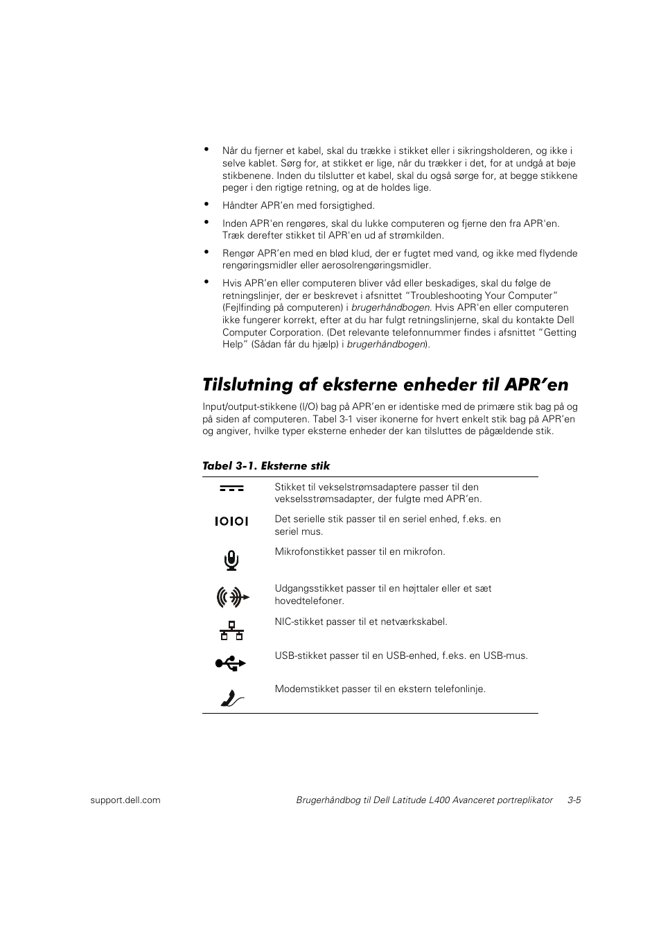 Tilslutning af eksterne enheder til apr’en | Dell Latitude L400 User Manual | Page 42 / 225