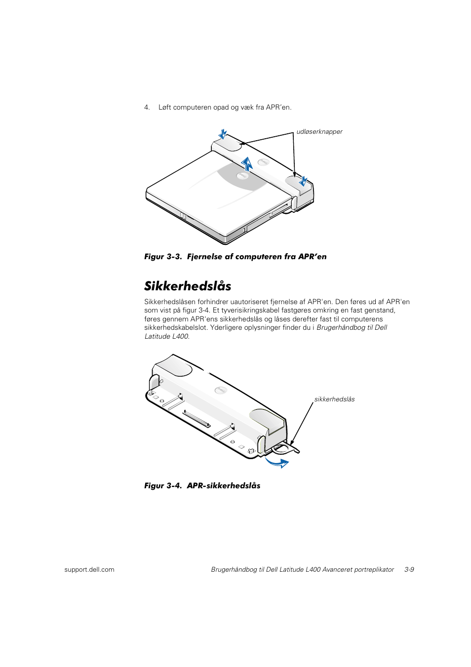 Sikkerhedslås | Dell Latitude L400 User Manual | Page 46 / 225