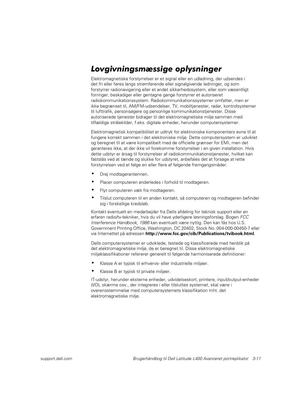 Lovgivningsmæssige oplysninger | Dell Latitude L400 User Manual | Page 48 / 225