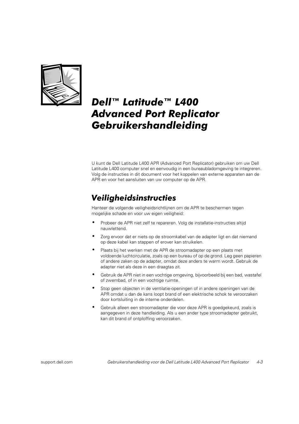 Veiligheidsinstructies | Dell Latitude L400 User Manual | Page 52 / 225