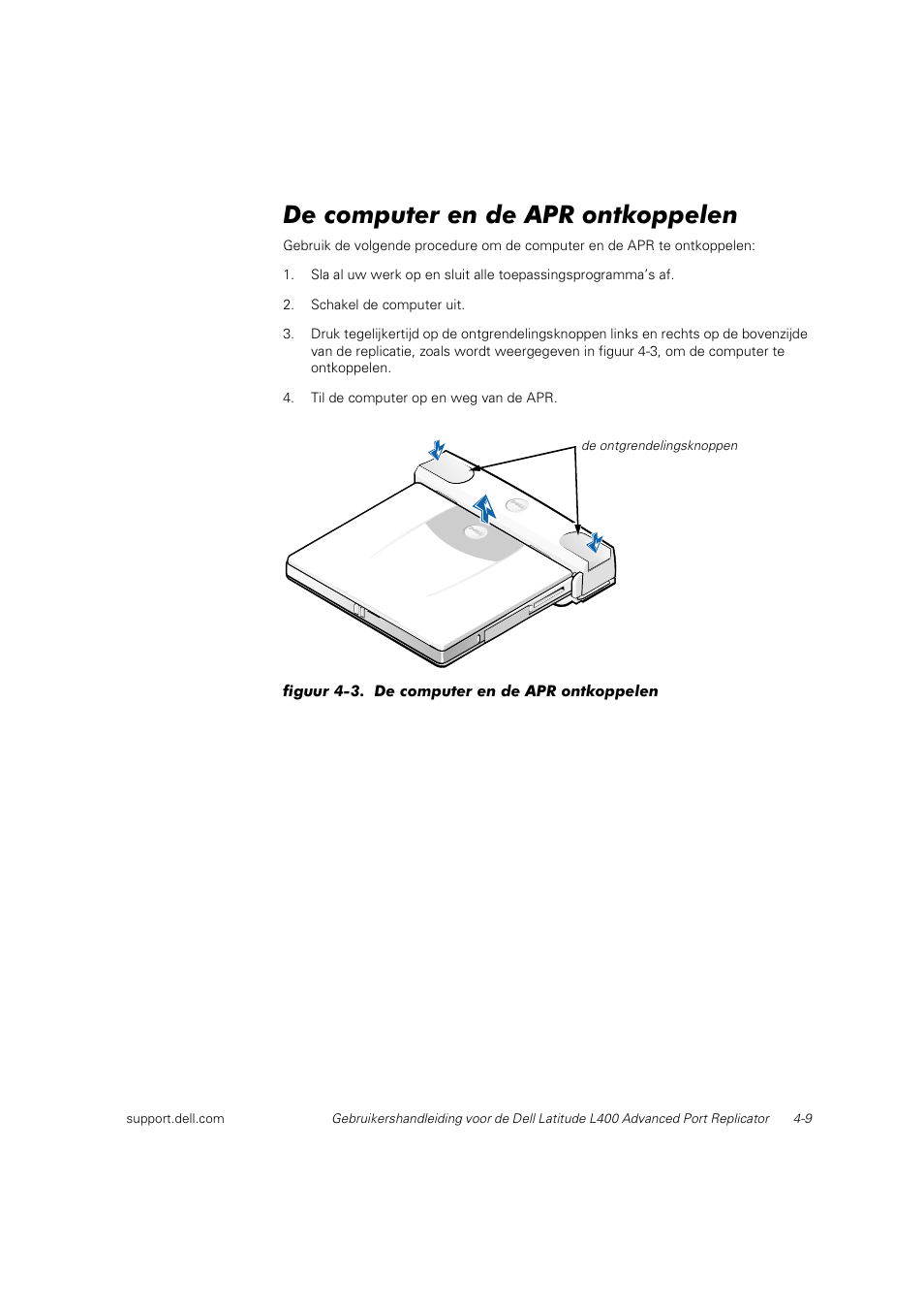 De computer en de apr ontkoppelen | Dell Latitude L400 User Manual | Page 58 / 225