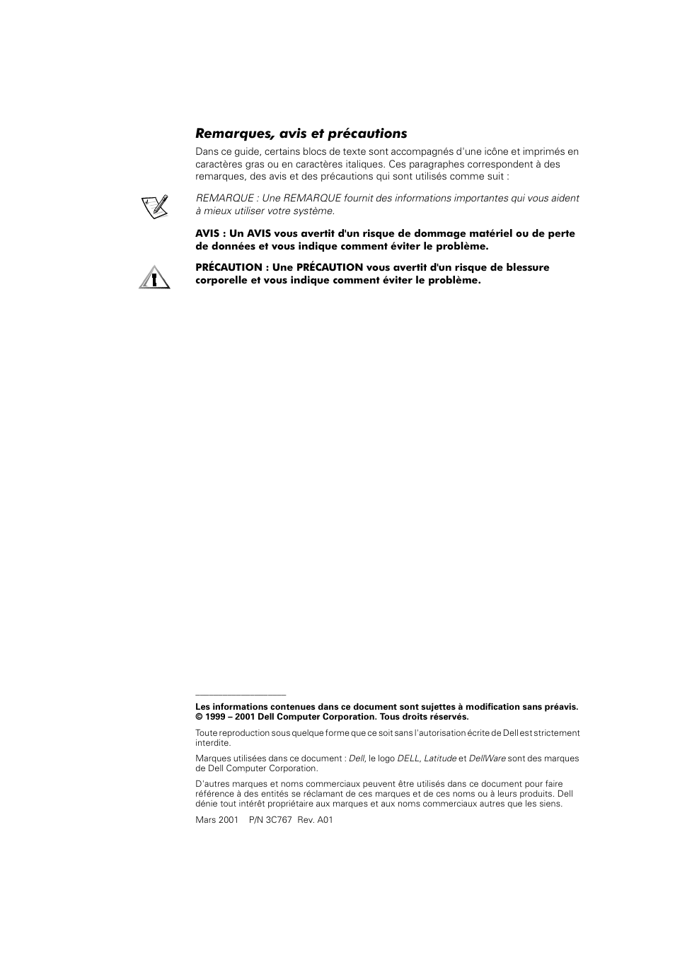 Remarques, avis et précautions | Dell Latitude L400 User Manual | Page 77 / 225