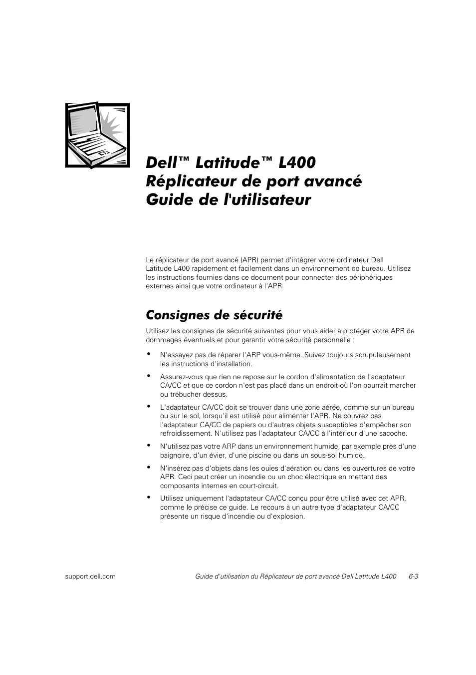 Consignes de sécurité | Dell Latitude L400 User Manual | Page 78 / 225
