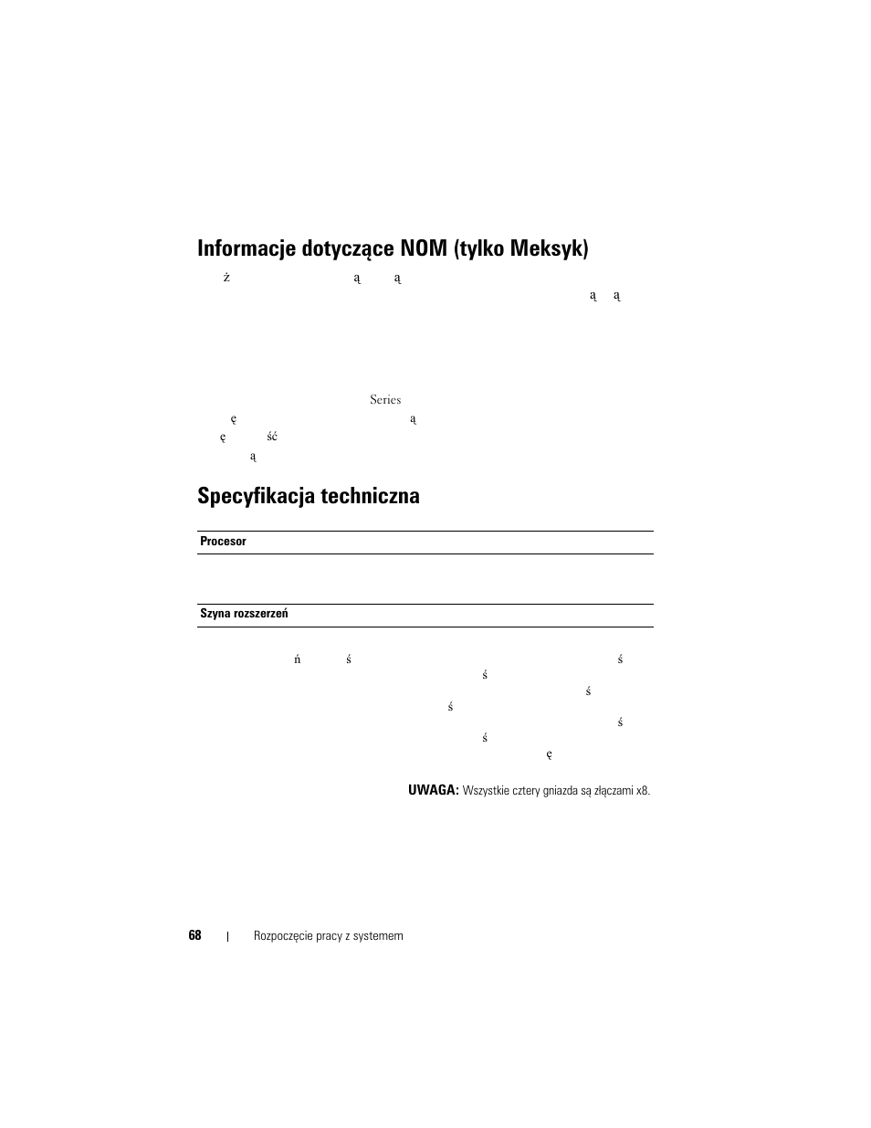 Informacje dotyczące nom (tylko meksyk), Specyfikacja techniczna | Dell PowerVault DL2200 CommVault User Manual | Page 70 / 124