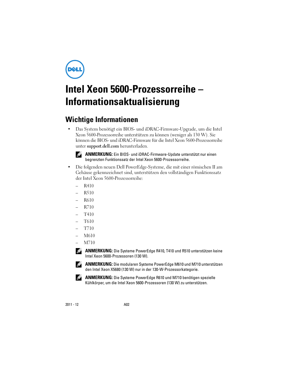 Wichtige informationen | Dell POWEREDGE R710 User Manual | Page 17 / 38