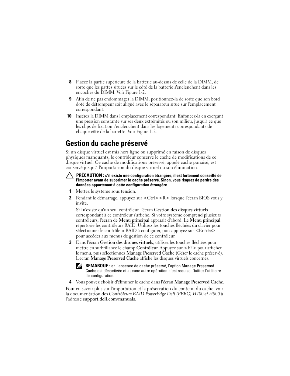 Gestion du cache préservé | Dell PowerEdge RAID Controller H700 User Manual | Page 22 / 56