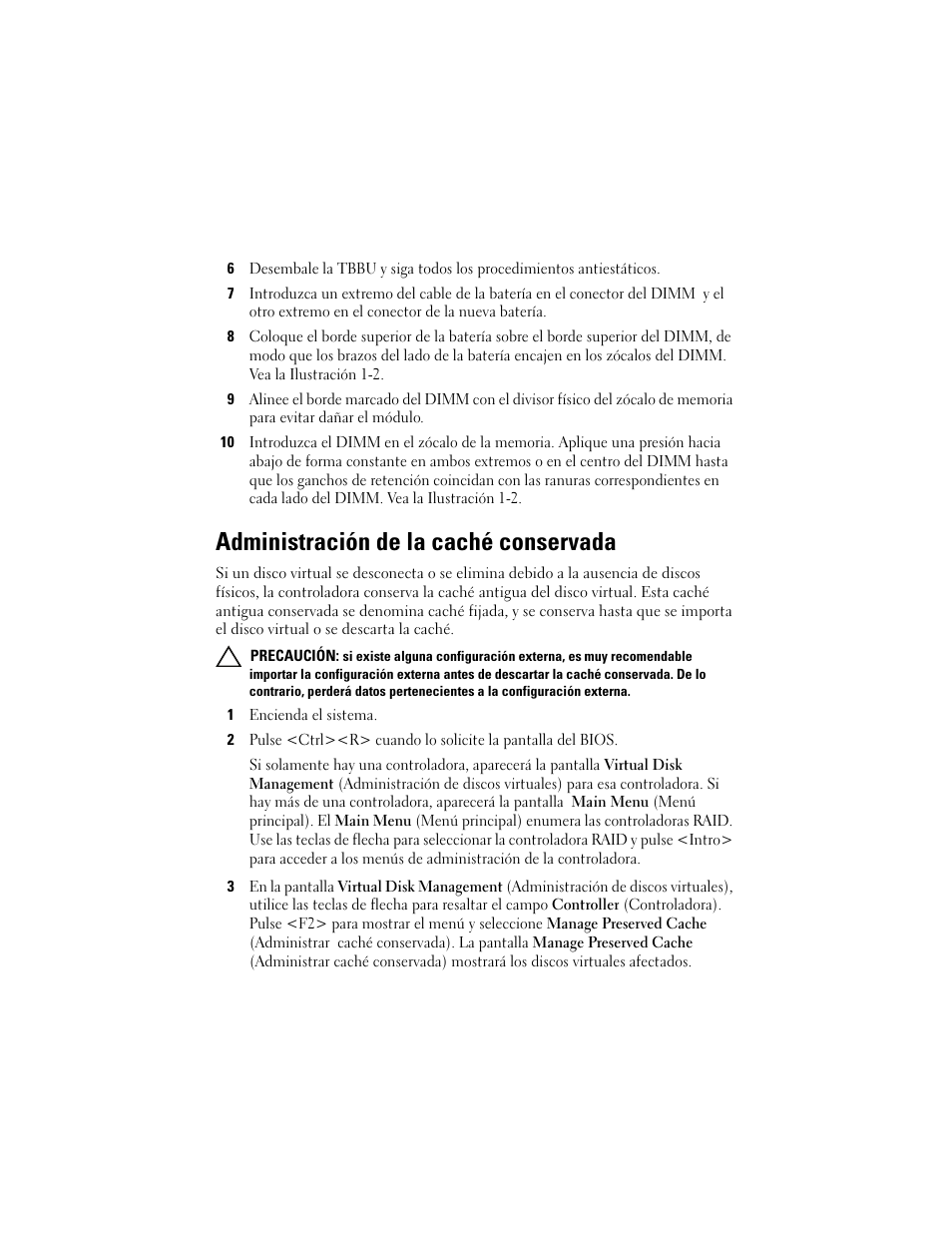 Administración de la caché conservada | Dell PowerEdge RAID Controller H700 User Manual | Page 52 / 56