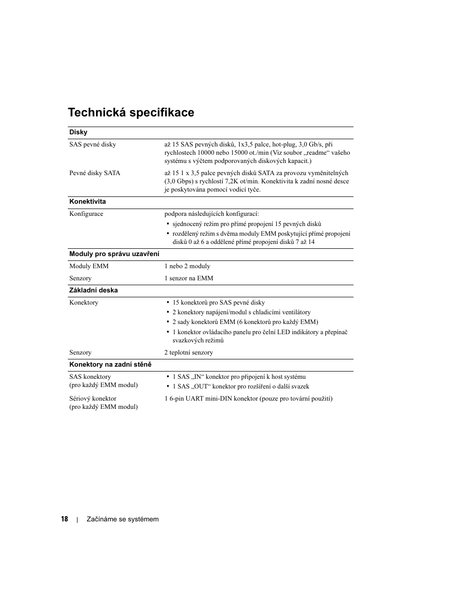 Technická specifikace | Dell POWERVAULT MD1000 User Manual | Page 20 / 102