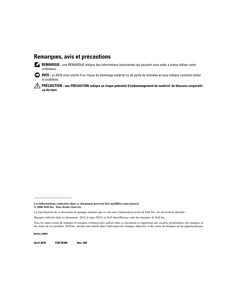Remarques, avis et précautions | Dell POWERVAULT MD1000 User Manual | Page 24 / 102