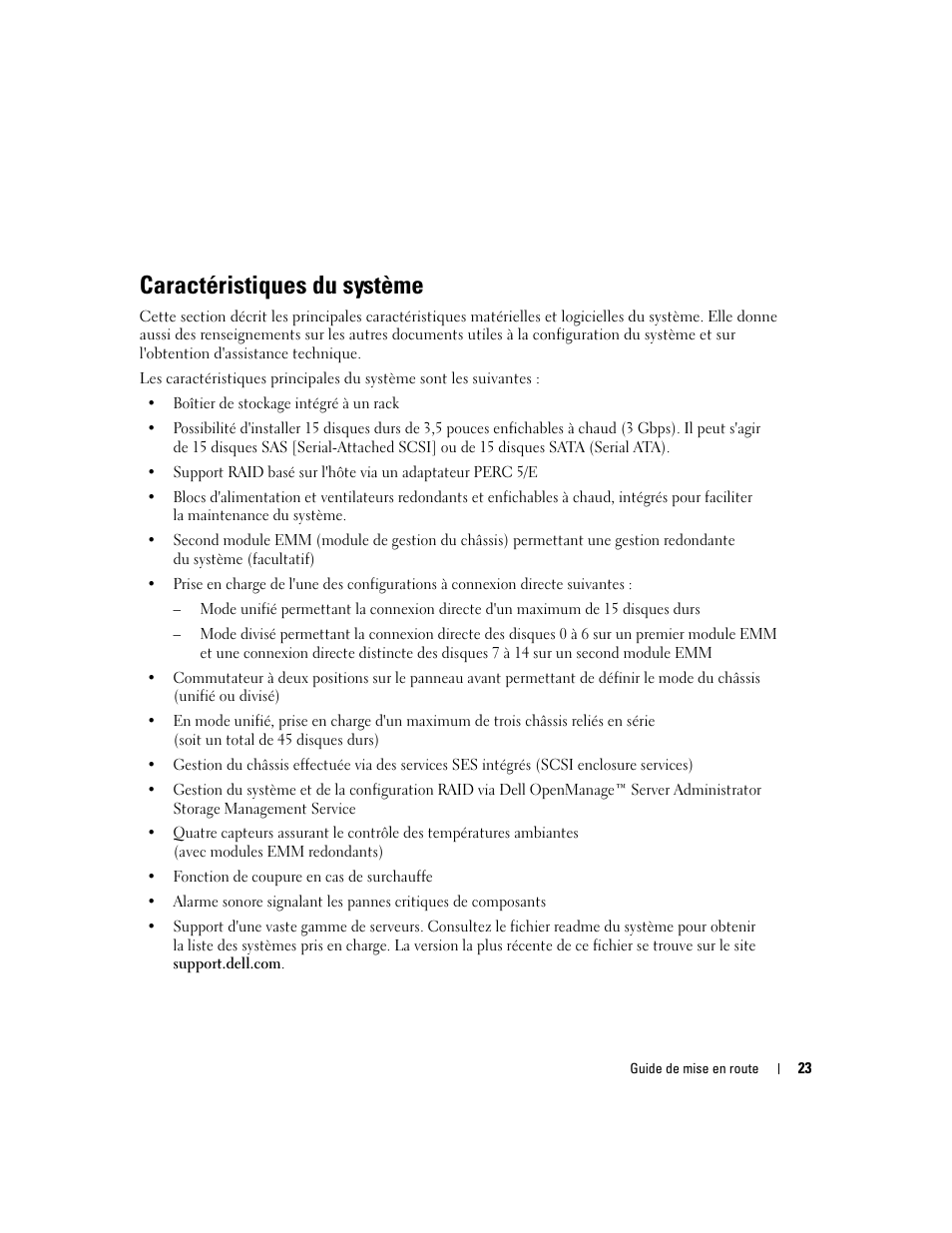 Caractéristiques du système | Dell POWERVAULT MD1000 User Manual | Page 25 / 102