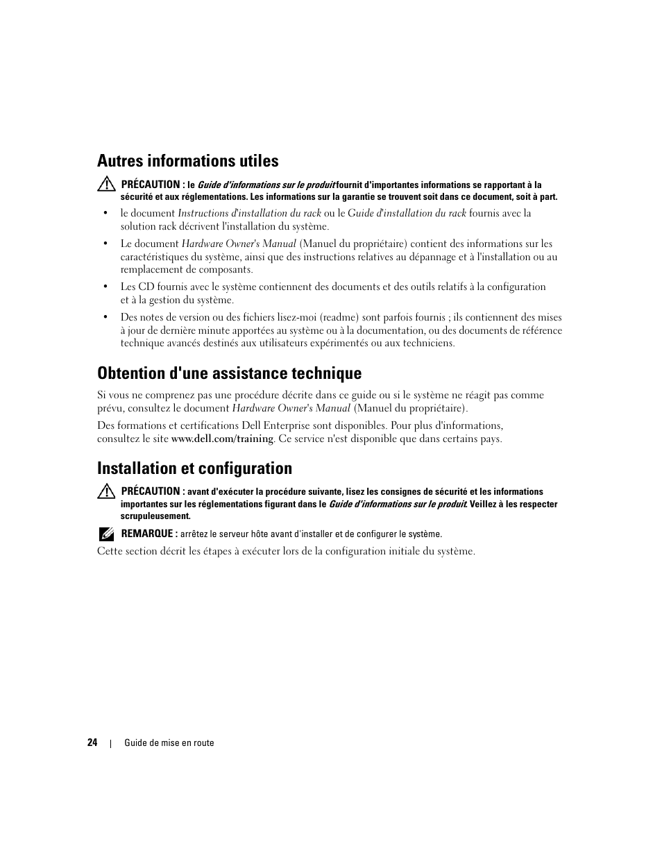 Autres informations utiles, Obtention d'une assistance technique, Installation et configuration | Dell POWERVAULT MD1000 User Manual | Page 26 / 102