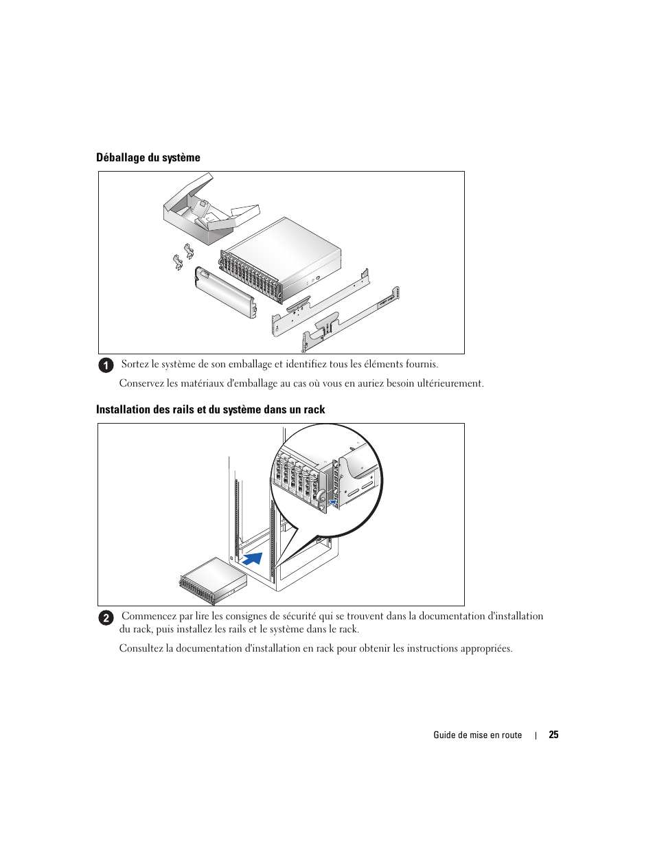 Déballage du système, Installation des rails et du système dans un rack | Dell POWERVAULT MD1000 User Manual | Page 27 / 102