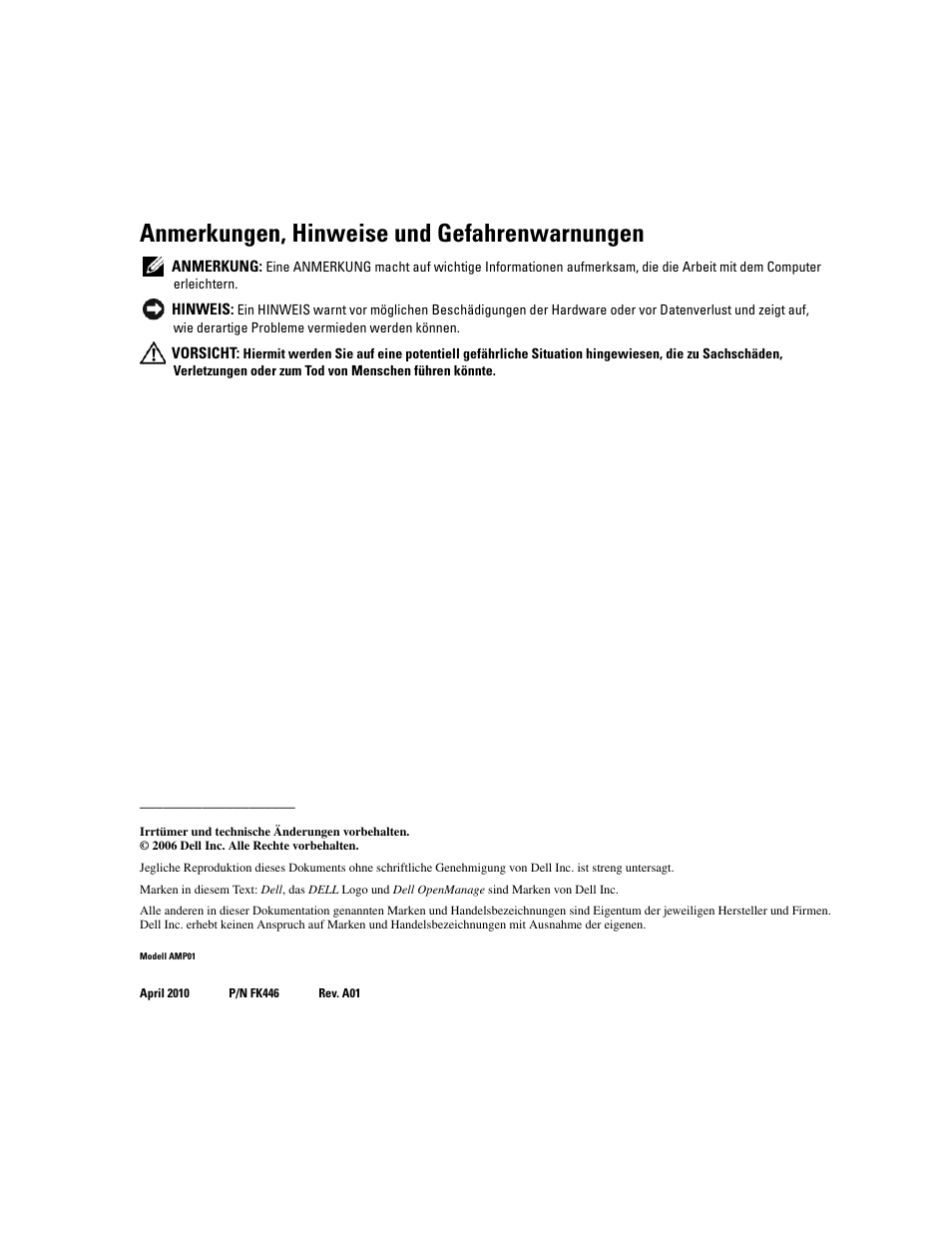 Anmerkungen, hinweise und gefahrenwarnungen | Dell POWERVAULT MD1000 User Manual | Page 34 / 102