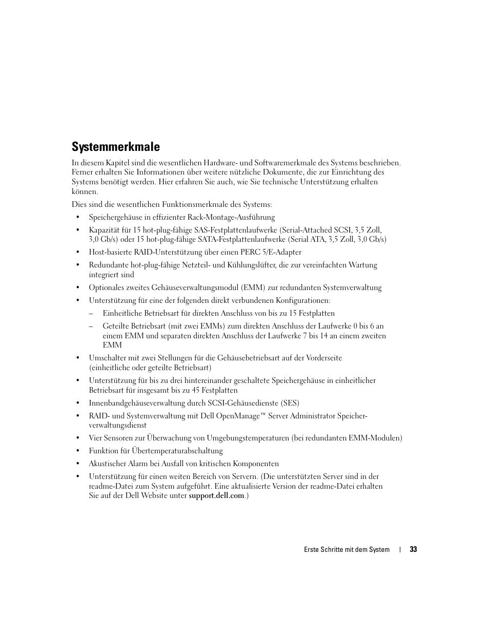 Systemmerkmale | Dell POWERVAULT MD1000 User Manual | Page 35 / 102