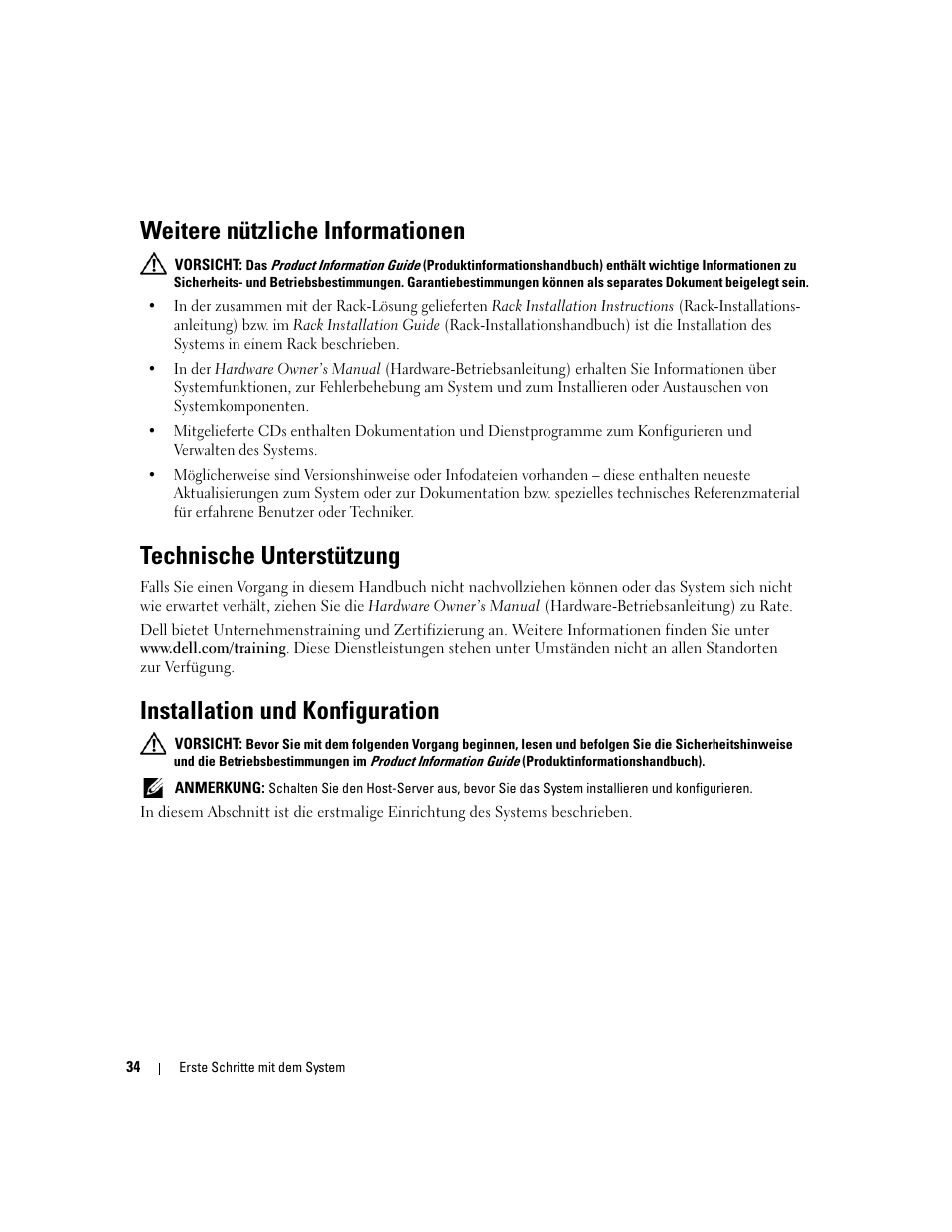 Weitere nützliche informationen, Technische unterstützung, Installation und konfiguration | Dell POWERVAULT MD1000 User Manual | Page 36 / 102