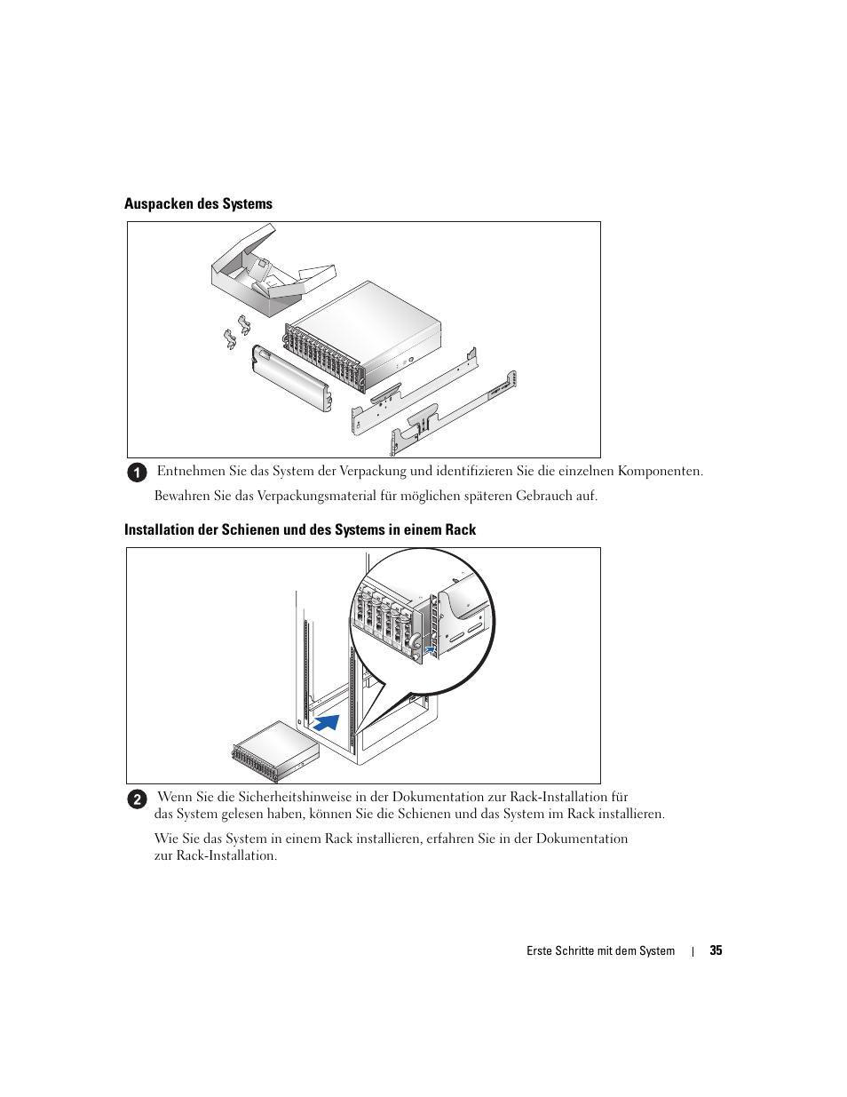 Auspacken des systems | Dell POWERVAULT MD1000 User Manual | Page 37 / 102