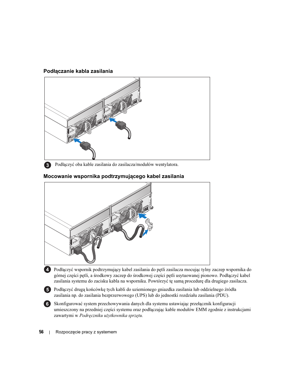 Podłączanie kabla zasilania | Dell POWERVAULT MD1000 User Manual | Page 58 / 102