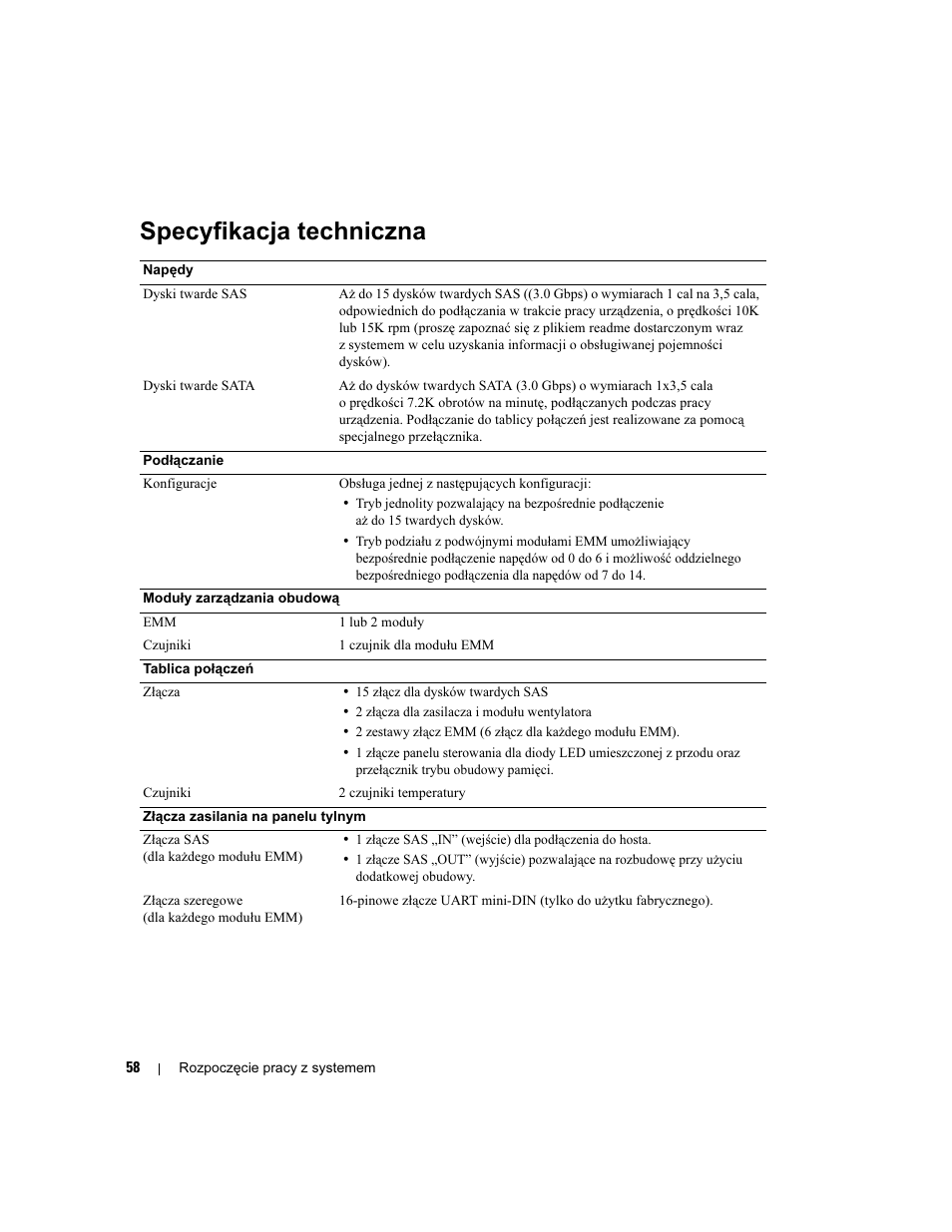 Specyfikacja techniczna | Dell POWERVAULT MD1000 User Manual | Page 60 / 102