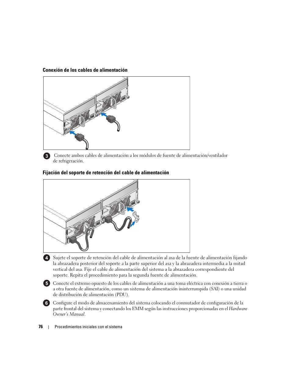 Conexión de los cables de alimentación | Dell POWERVAULT MD1000 User Manual | Page 78 / 102