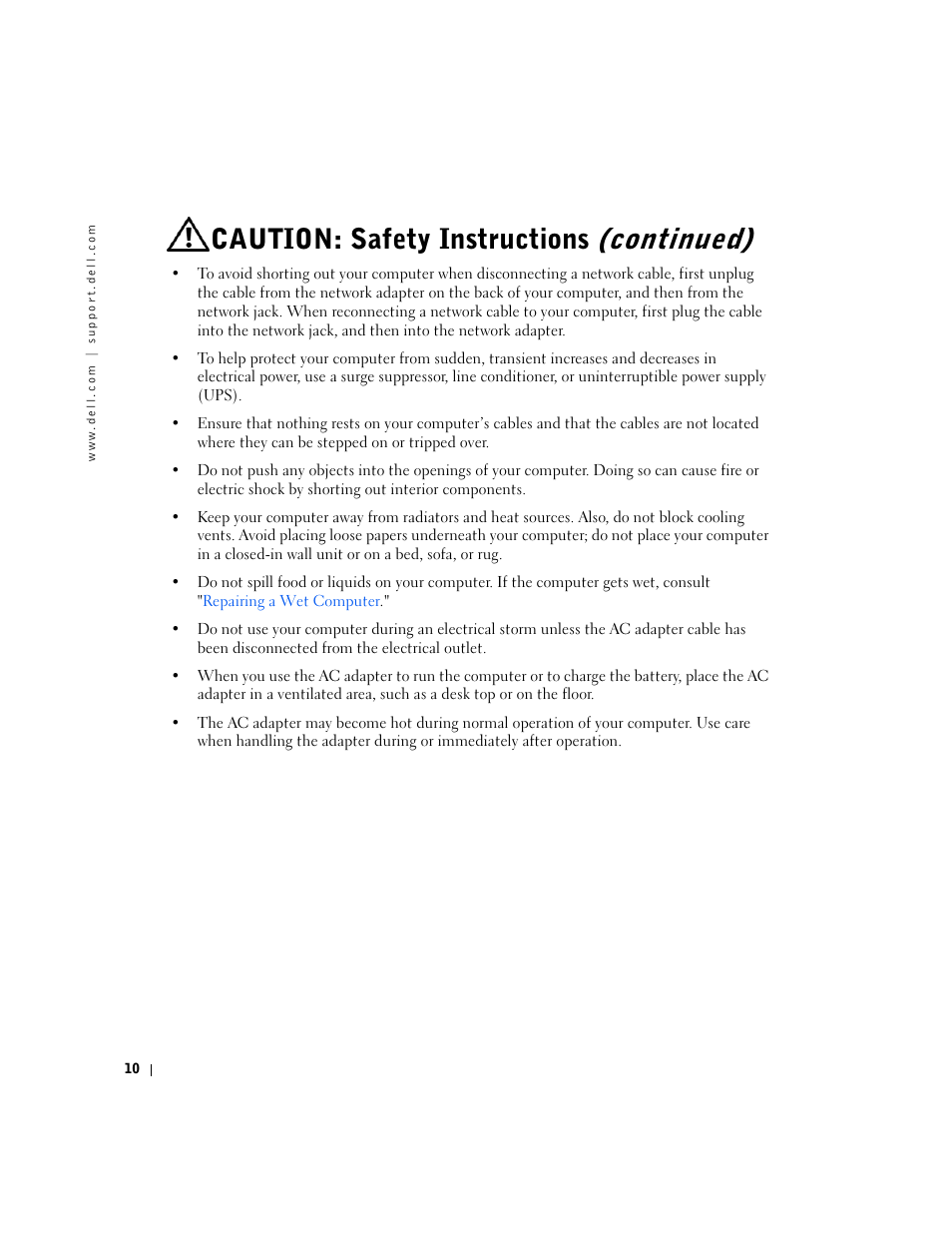 Caution: safety instructions (continued) | Dell OptiPlex GX240 User Manual | Page 12 / 298